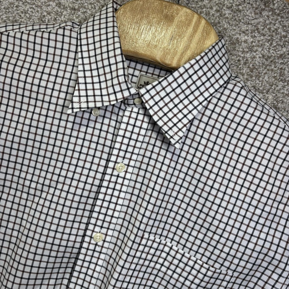 Peter Millar Shirt Mens XL White Check Classic Long Sleeve Dress Shirt Button Up